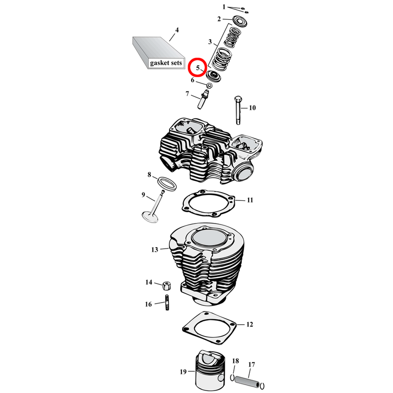 Cylinder Parts Diagram Exploded View for 57-85 Harley Sportster 5) 57-E81 XL. Valve spring collar, lower (set of 4). Replaces OEM: 18220-57