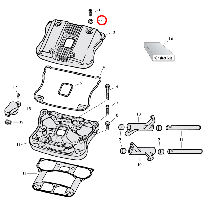 Rocker Box Parts Diagram Exploded View for 04-22 Harley Sportster 2) 04-08 XL. James paper seal washer. Replaces OEM: 63858-49
