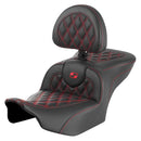 Saddlemen Roadsofa Lattice Stitch Seat for Harley 24-25 Touring Road Glide / Street Glide / Black / Red / Without heating / With backrest  - Customhoj