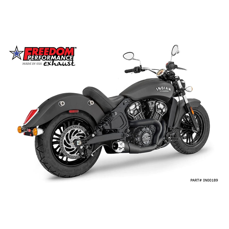 Freedom Performance Indian Slip-On Black / American Outlaw / Chrome Freedom Performance Shorty 2-1 Slip-Ons Black / Chrome Indian Scout 15-up Customhoj