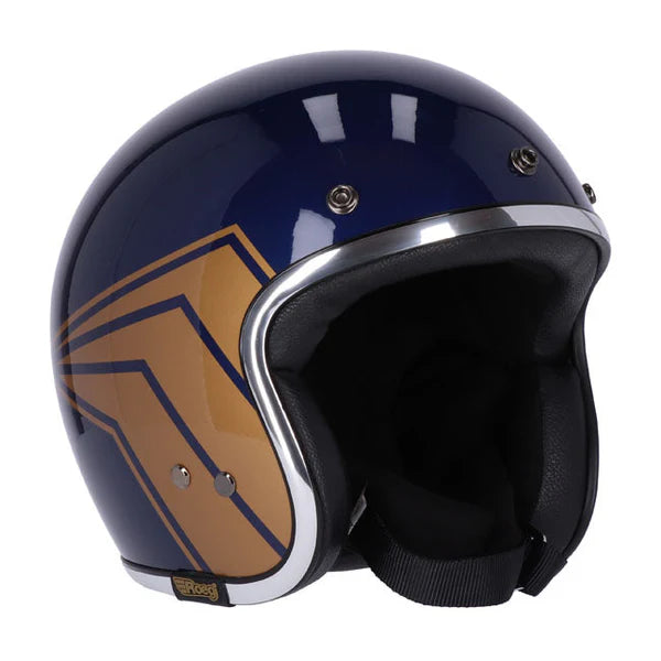 13 1/2 Skull Bucket Open Motorcycle Helmet Blue/Gold / XS (53-54cm)