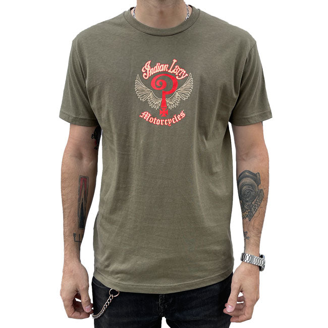 Indian Larry Military Green Logo T-Shirt