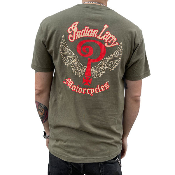 Indian Larry Military Green Logo T-Shirt