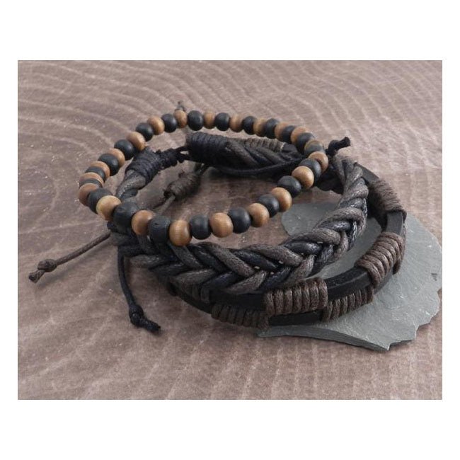 Amigaz Rope Sliders & Wood Bead Bracelet Brun