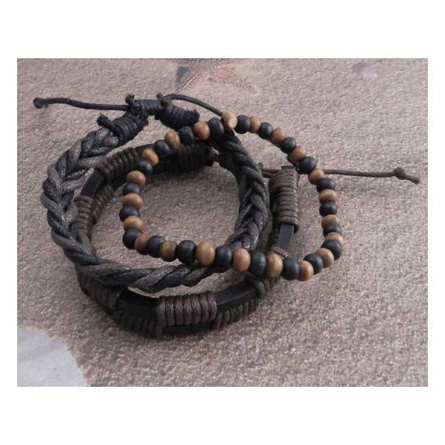 Amigaz Rope Sliders & Wood Bead Bracelet Brun