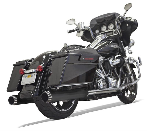 Bassani Xhaust 4" Quiet QNT Megaphone Slip-On Mufflers for Harley 17-24 Touring / Black with black end caps