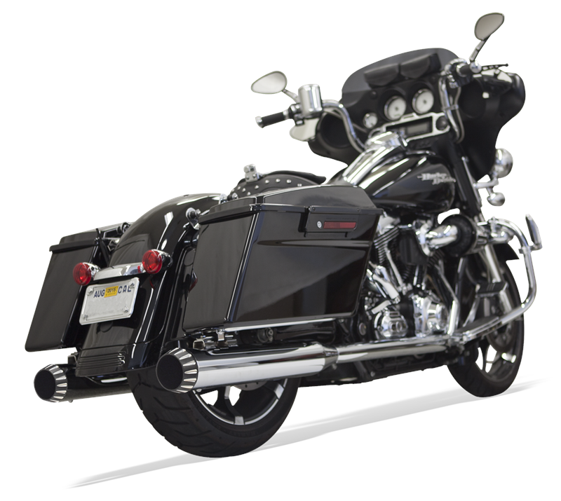 Bassani Xhaust 4" Quiet QNT Megaphone Slip-On Mufflers for Harley 17-24 Touring / Chrome with black end caps