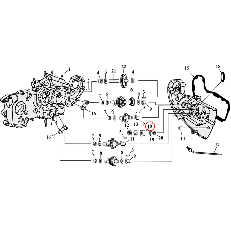 Cam Drive / Cover Parts Diagram Exploded View for 54-90 Harley Sportster 10) 57-76 XL. Bushing, pinion shaft. Replaces OEM: 25593-57