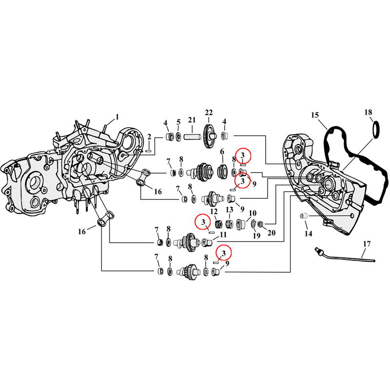 Cam Drive / Cover Parts Diagram Exploded View for 54-90 Harley Sportster 3) 54-76 & 79-90 XL. Dowel pin. Replaces OEM: 275