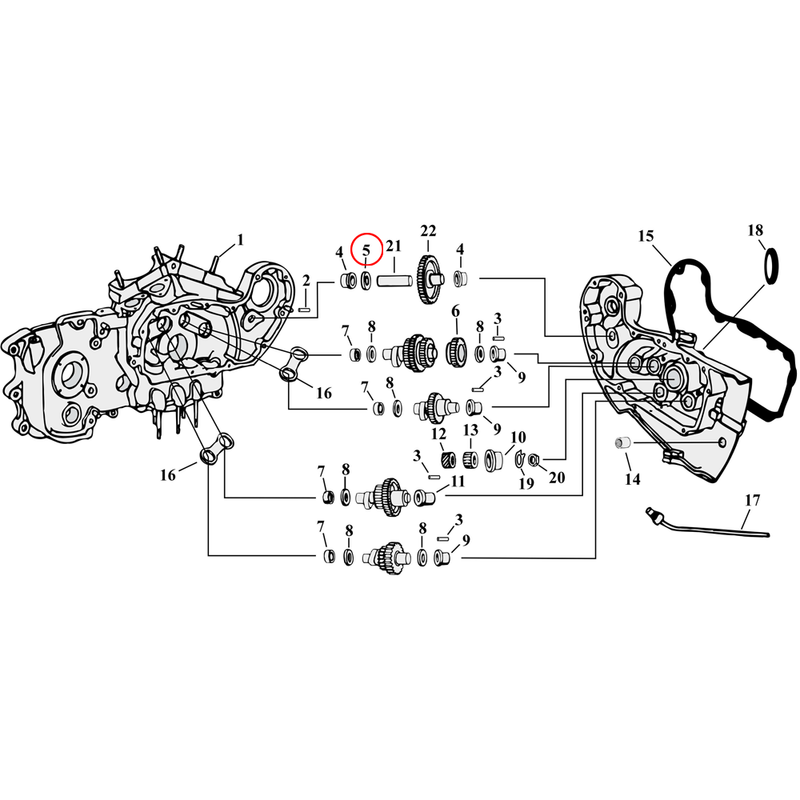 Cam Drive / Cover Parts Diagram Exploded View for 54-90 Harley Sportster 5) 54-74 XL. Seal washer, idler gear. Replaces OEM: 25811-11