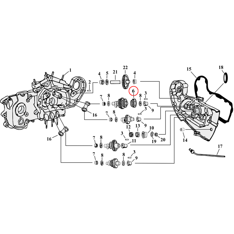 Cam Drive / Cover Parts Diagram Exploded View for 54-90 Harley Sportster 6) 71-80 XLH, XLCH. Drive gear, tachometer. Replaces OEM: 25517-71