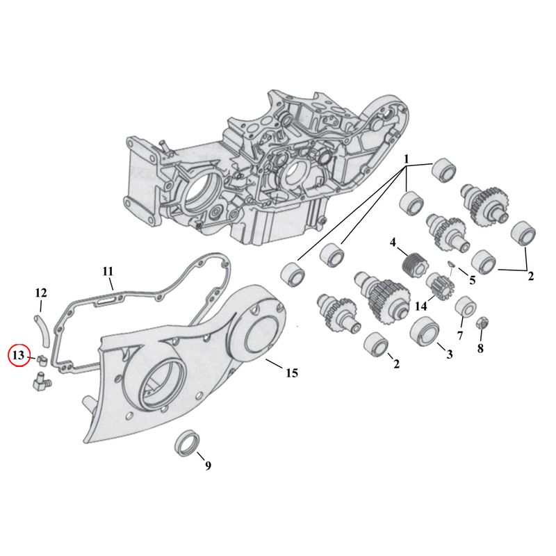 Cam Drive / Cover Parts Diagram Exploded View for 91-22 Harley Sportster 13) 1/4" I.D. ABA hose clamps, screw type