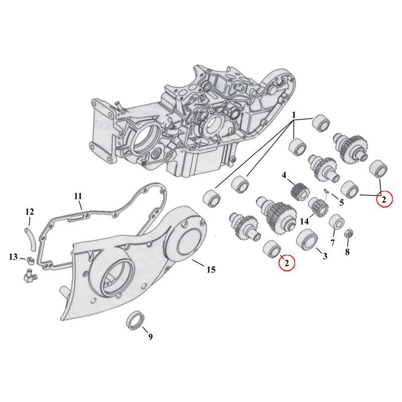 Cam Drive / Cover Parts Diagram Exploded View for 91-22 Harley Sportster 2) 52-22 K, XL. Jims standard size bushing, camshaft outer (
