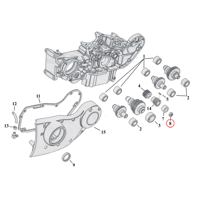 Cam Drive / Cover Parts Diagram Exploded View for 91-22 Harley Sportster 8) 91-22 XL & XR1200. Nut, pinion shaft gear. Replaces OEM: 7916A