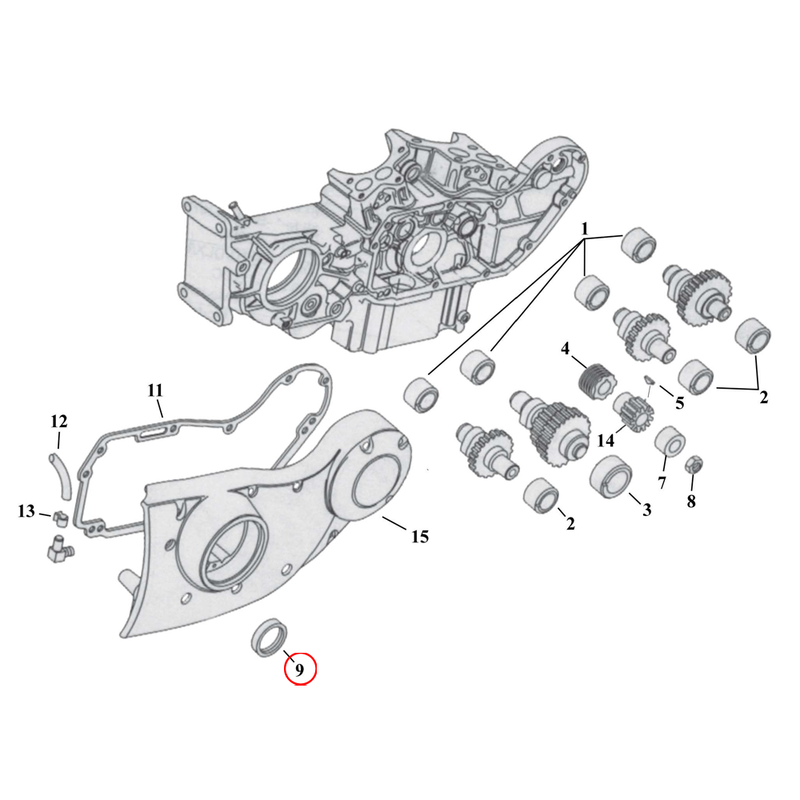 Cam Drive / Cover Parts Diagram Exploded View for 91-22 Harley Sportster 9) 71-03 XL. James double lip metal seal, camshaft. Replaces OEM: 11124