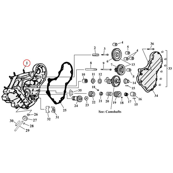 Cam Drive / Cover Parts Diagram Exploded View for Harley Knuckle / Pan / Shovel 1) 30-77 Big Twin. Stud set, cylinder base (set of 5). Replaces OEM: 16831-30