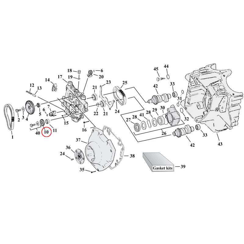 Cam Drive / Cover Parts Diagram Exploded View for Harley Twin Cam 10) 99-06 TCA/B (excl. 2006 Dyna). Andrews cam drive gear, 17T. Replaces OEM: 25609-99