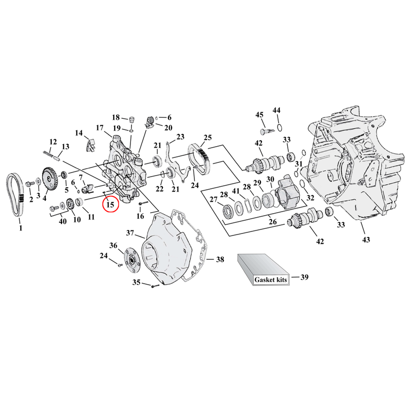 Cam Drive / Cover Parts Diagram Exploded View for Harley Twin Cam 15) 99-17 TCA/B. Roll pin, cam support plate. Replaces OEM: 601