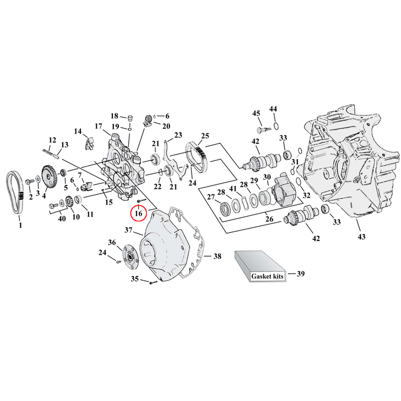 Cam Drive / Cover Parts Diagram Exploded View for Harley Twin Cam 16) 99-17 TCA/B. Screw, cam support plate. Replaces OEM: 4741A