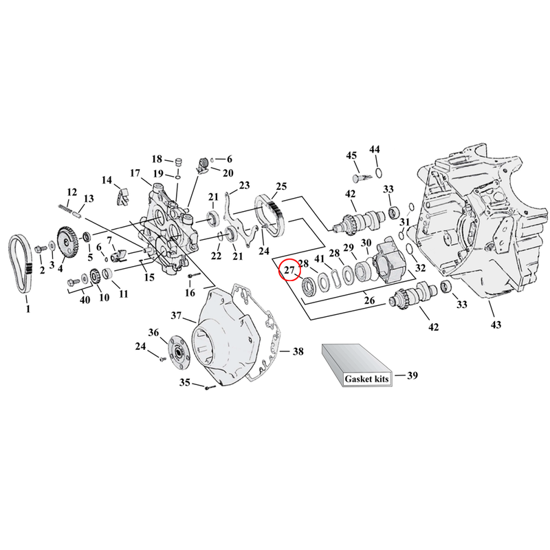 Cam Drive / Cover Parts Diagram Exploded View for Harley Twin Cam 27) 99-06 TCA/B (excl. 2006 Dyna). Gerotor, feed. Replaces OEM: 26464-99