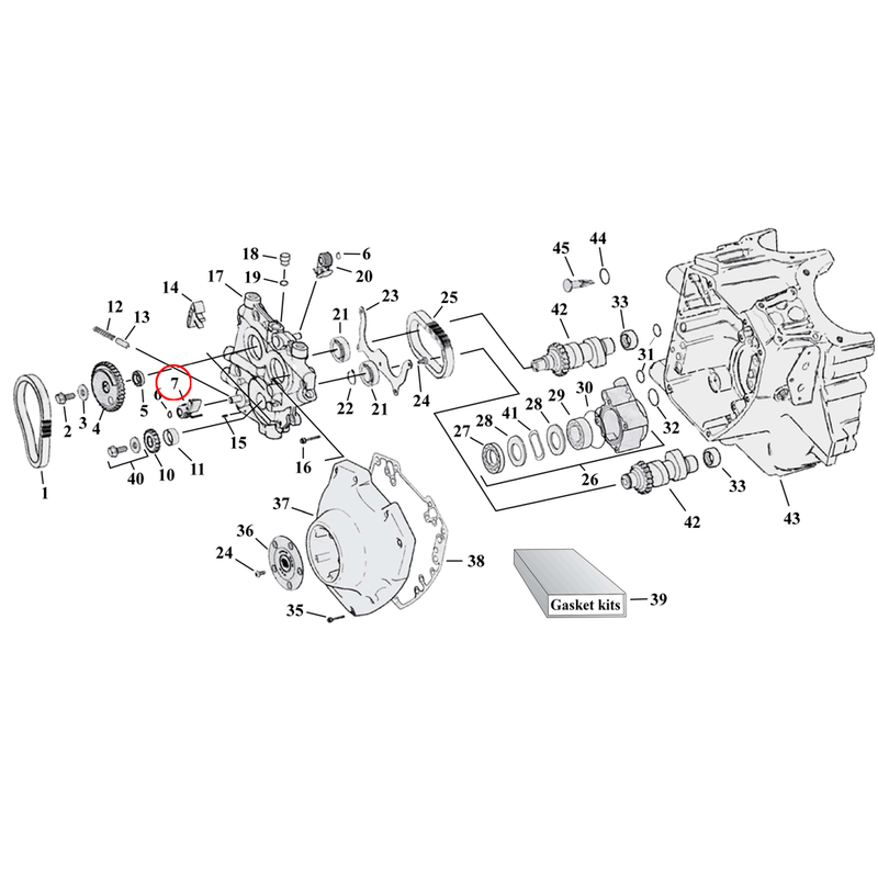 Cam Drive / Cover Parts Diagram Exploded View for Harley Twin Cam 7) 99-06 TCA/B (excl. 2006 Dyna). Cam chain tensioner, outer. Replaces OEM: 39954-99A