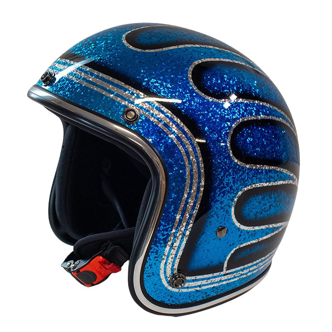 Cavalero Slimline Custom Flake Low Profile Open Jet Helmet Glacier Blue / S (53-54cm)