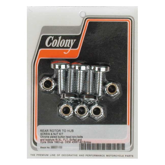 Colony Rear Brake Disc Mount Kit for Harley 92-23 Softail with laced wheels (3/8-16 x 1" Torx) (Replaces OEM: 43867-92) / Chrome