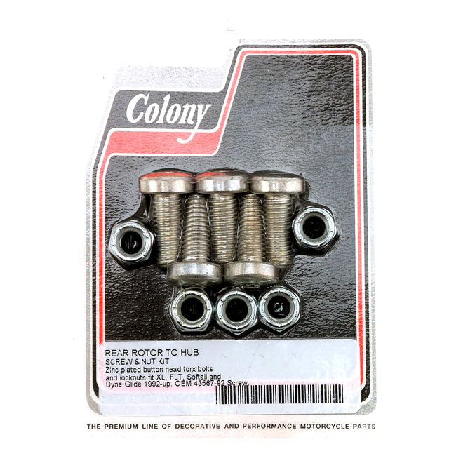 Colony Rear Brake Disc Mount Kit for Harley 92-23 Softail with laced wheels (3/8-16 x 1" Torx) (Replaces OEM: 43867-92) / Zinc