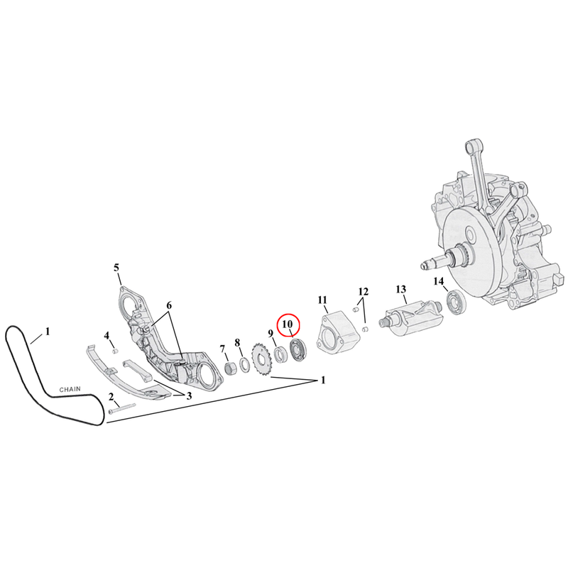 Crankcase Balancer Parts Diagram Exploded View for Harley Twin Cam Softail 10) 00-06 TCB. Outer bearing, balancers. Replaces OEM: 8991