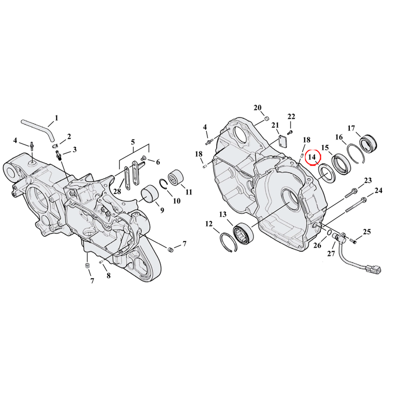 Crankcase Parts Diagram Exploded View for 04-22 Harley Sportster 14) 04-22 XL & XR1200. Thrust washer. Replaces OEM: 8973 & 8972