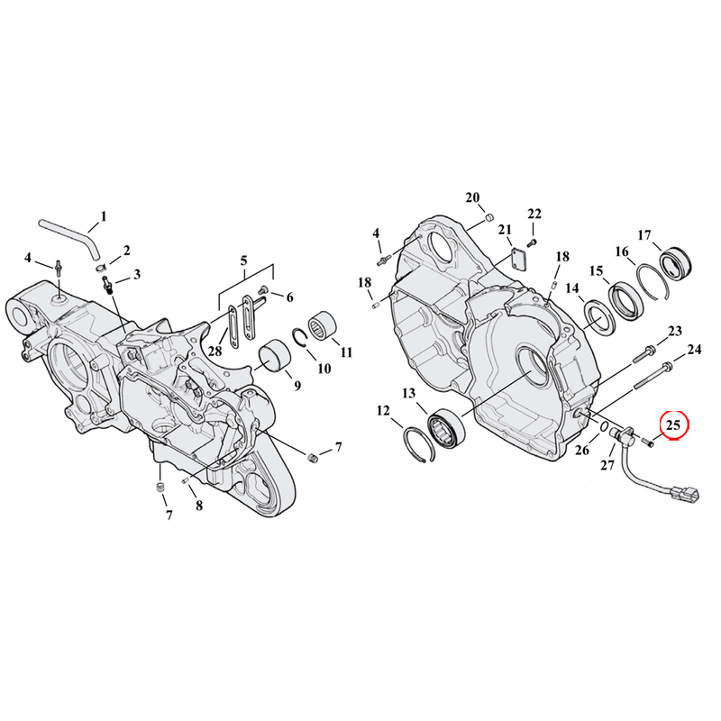 Crankcase Parts Diagram Exploded View for 04-22 Harley Sportster 25) 04-22 XL & XR1200. Bolt, crankshaft sensor (set of 5). Allen head chrome. Replaces OEM: 3594 & 4705