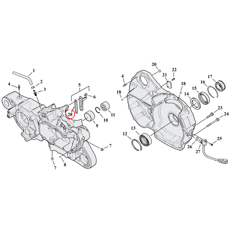 Crankcase Parts Diagram Exploded View for 04-22 Harley Sportster 28) 04-22 XL & XR1200. Gasket, piston cooling jet. Replaces OEM: 26638-00Y