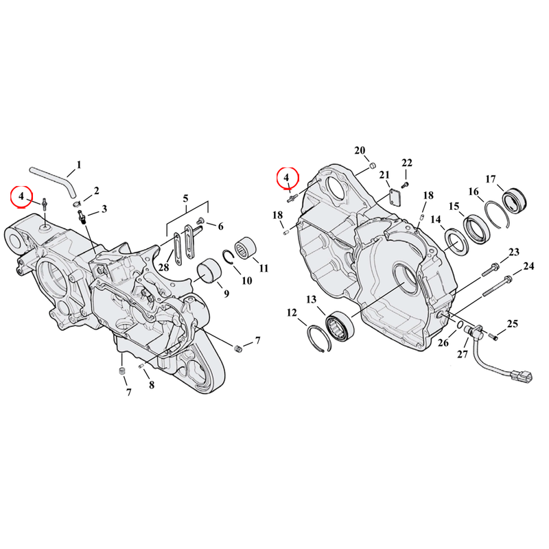 Crankcase Parts Diagram Exploded View for 04-22 Harley Sportster 4) 04-22 XL & XR1200. Studs, ground (set of 2 studs). Replaces OEM: 65088-04