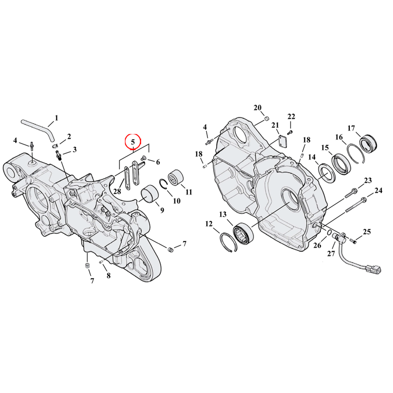 Crankcase Parts Diagram Exploded View for 04-22 Harley Sportster 5) 04-22 XL & XR1200. Oil jet assembly