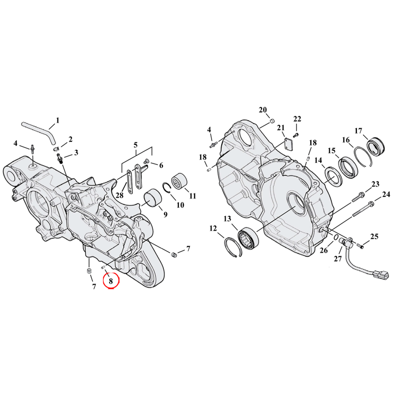 Crankcase Parts Diagram Exploded View for 04-22 Harley Sportster 8) 04-22 XL & XR1200. S&S dowel pin. Replaces OEM: 215