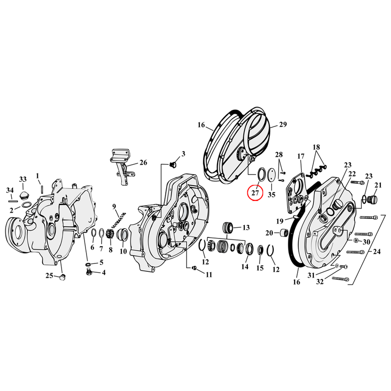 Crankcase Parts Diagram Exploded View for 54-76 Harley Sportster 27) 58-69 XL. James cork gasket, inspection cover. Replaces OEM: 60567-36