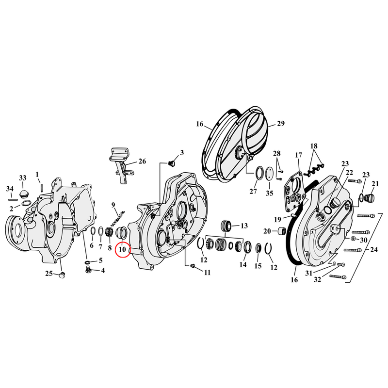 Crankcase Parts Diagram Exploded View for 54-76 Harley Sportster