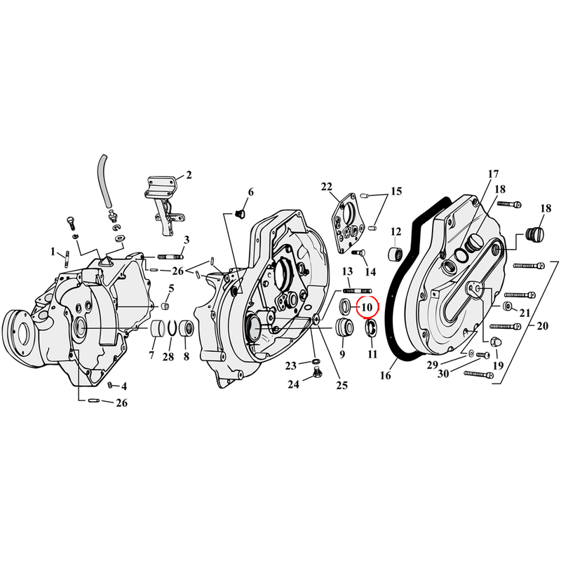 Crankcase Parts Diagram Exploded View for 77-90 Harley Sportster 10) 77-03 XL. Trust washer, sprocket shaft bearing. .100". Replaces OEM: 9142