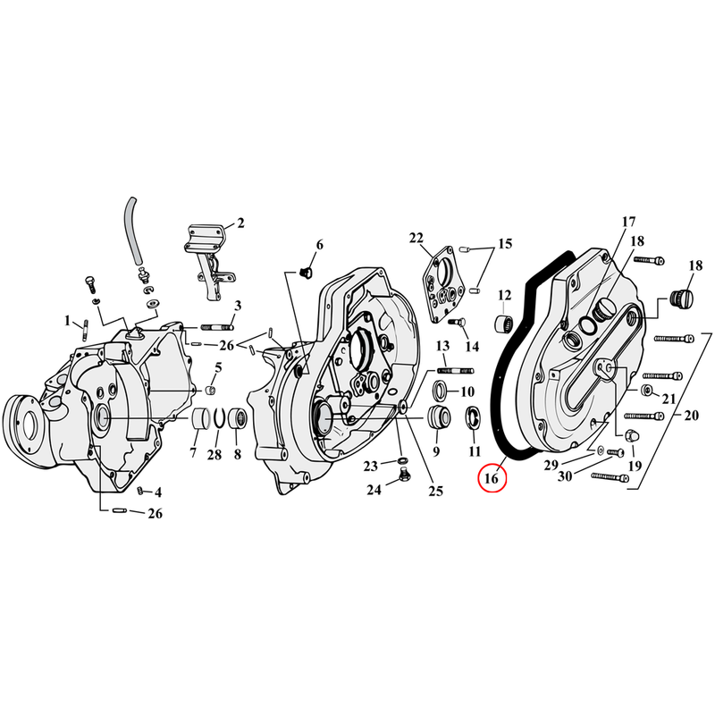 Crankcase Parts Diagram Exploded View for 77-90 Harley Sportster 16) 77-90 XL. James gasket, primary. (.030"). Replaces OEM: 34955-75