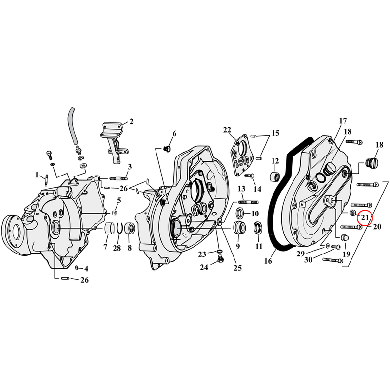 Crankcase Parts Diagram Exploded View for 77-90 Harley Sportster 21) 52-85 XL. James oil seal, shifter shaft. Replaces OEM: 34035-52
