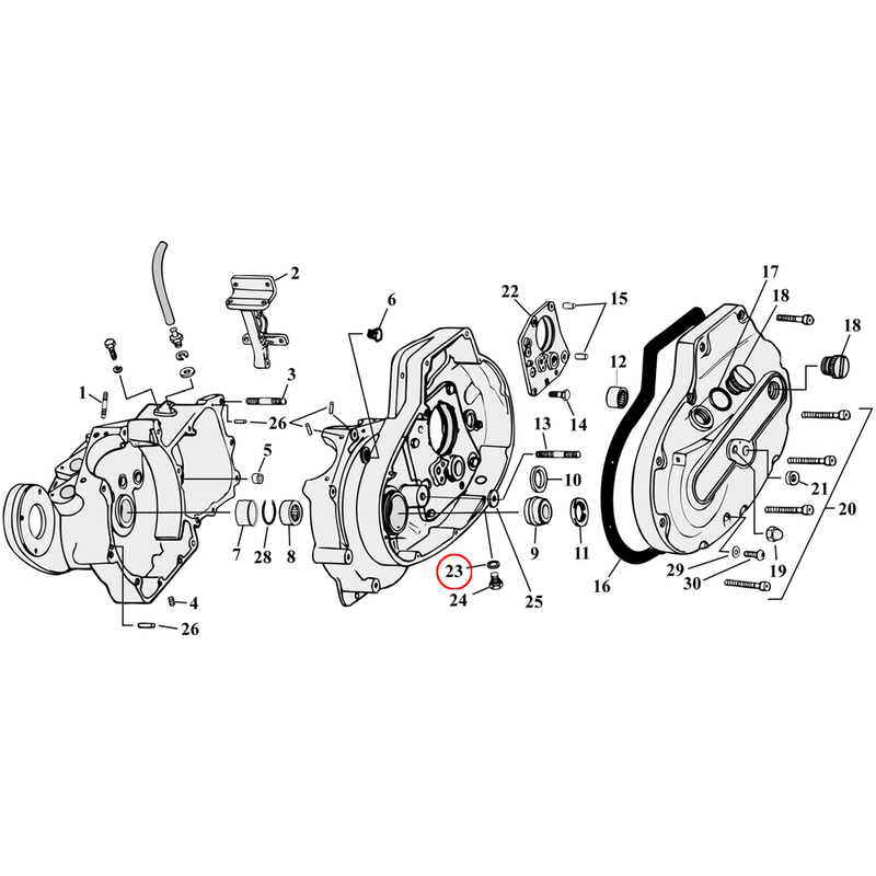 Crankcase Parts Diagram Exploded View for 77-90 Harley Sportster 23) 77-90 XL. James o-ring, drainplug. Replaces OEM: 11105