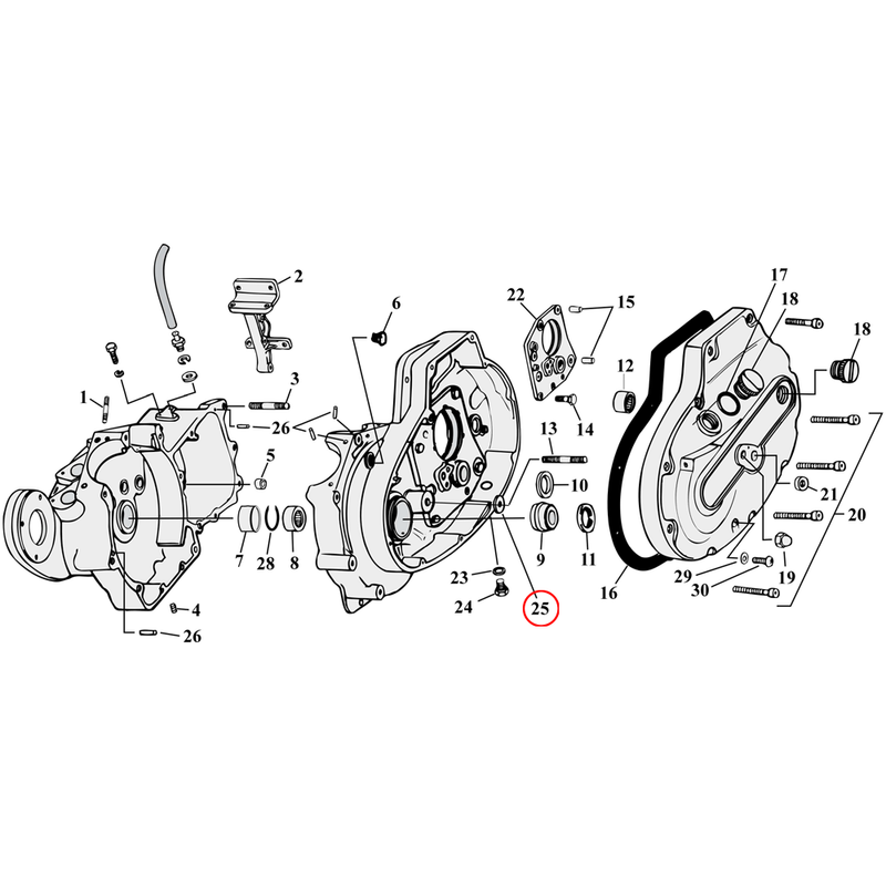 Crankcase Parts Diagram Exploded View for 77-90 Harley Sportster 25) 77-90 XL. Cometic gasket foot peg stud. Replaces OEM: 34624-77