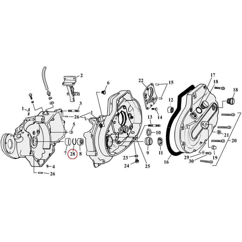 Crankcase Parts Diagram Exploded View for 77-90 Harley Sportster 28) 87-90 XL. Retaining ring, pinion shaft bearing. Replaces OEM: 11177A