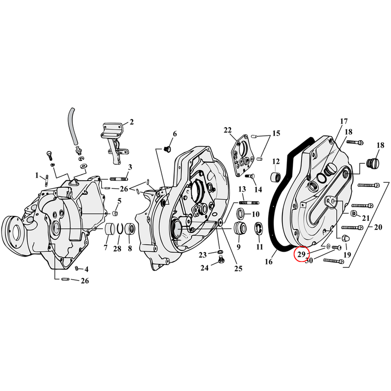 Crankcase Parts Diagram Exploded View for 77-90 Harley Sportster 29) 71-08 XL. James gasket, oil level check screw. Replaces OEM: 63858-49