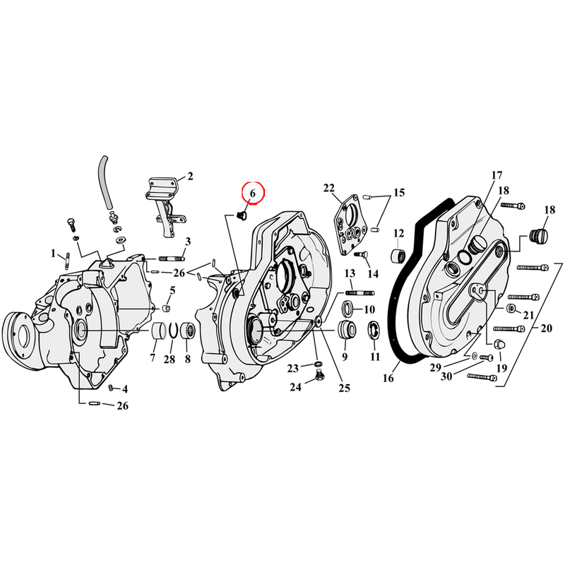 Crankcase Parts Diagram Exploded View for 77-90 Harley Sportster 6) 52-03 XL. Zinc hex case timing plug. Replaces OEM: 704