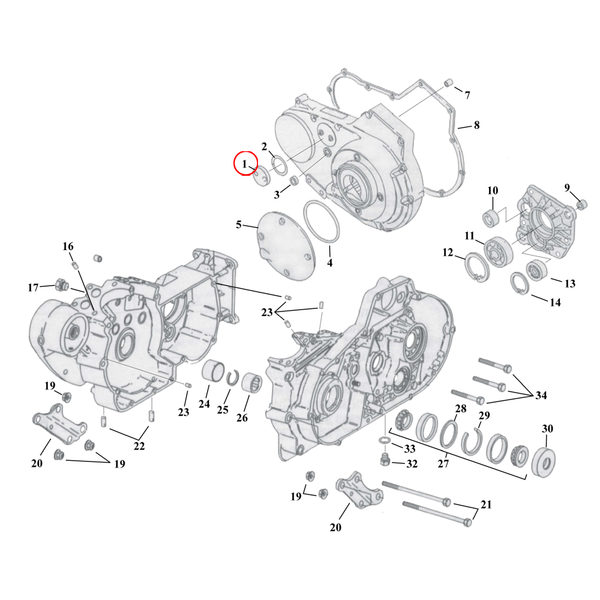 Crankcase Parts Diagram Exploded View for 91-03 Harley Sportster 1) 91-03 XL. Inspection cover chrome. Replaces OEM: 34745-90A & 34761-94