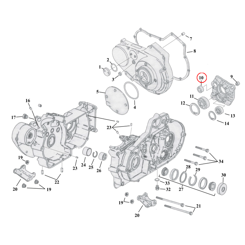 Crankcase Parts Diagram Exploded View for 91-03 Harley Sportster 10) 91-13 XL & XR1200. S&S bushing, trap door. Replaces OEM: 9187