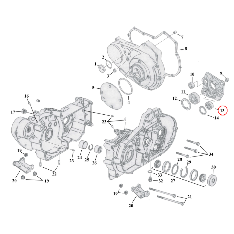Crankcase Parts Diagram Exploded View for 91-03 Harley Sportster 13) 91-03 XL. Bearing, transmission. Replaces OEM: 8998