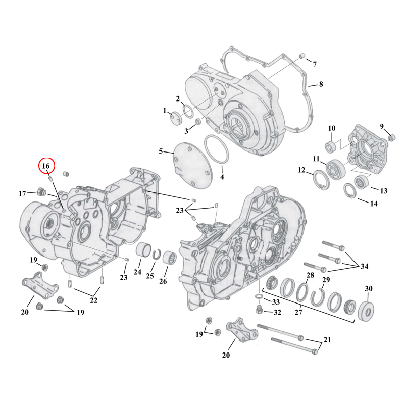 Crankcase Parts Diagram Exploded View for 91-03 Harley Sportster 16) 93-03 XL. Roll pin. Replaces OEM: 604