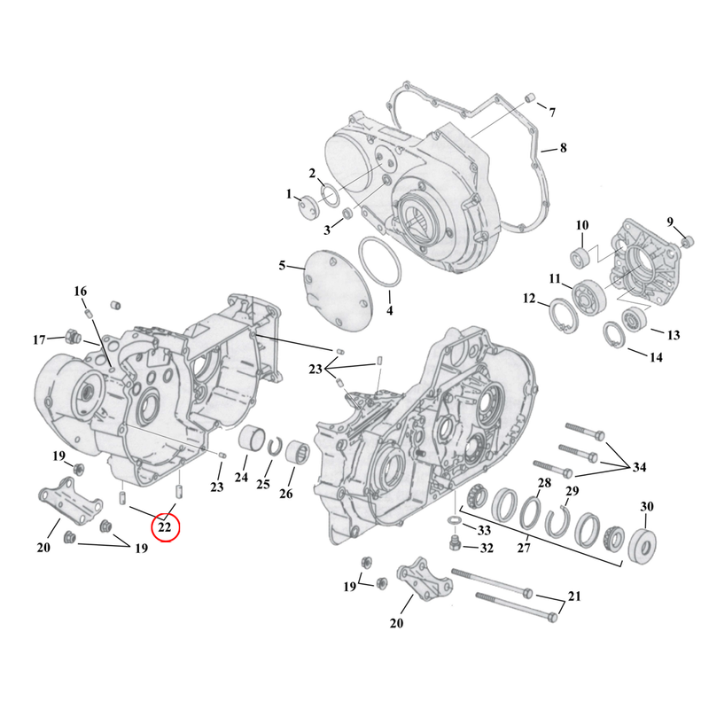 Crankcase Parts Diagram Exploded View for 91-03 Harley Sportster 22) 91-97 XL. Plug, case. Replaces OEM: 727